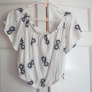 Off the shoulder ruched white blouse